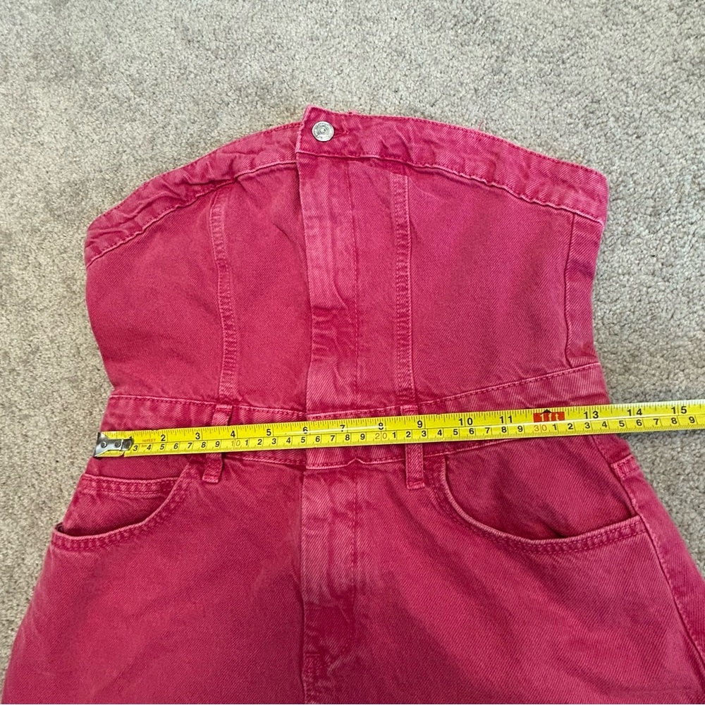 Zara pink denim Jean strapless mini dress Barbie Sz M - Picture 11 of 17